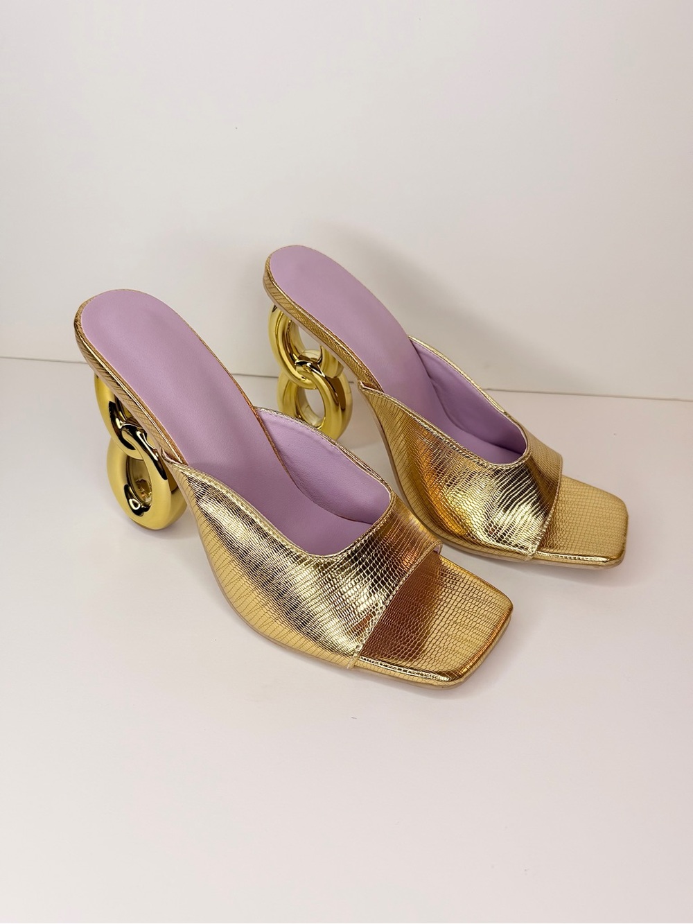 Gold Metallic Chain-Heel Mules